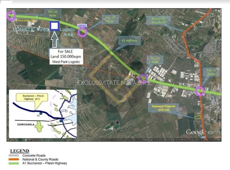 Autostrada A1 km23 acces A0 teren 20HA - 75HA Logistic MOBEXPERT utilitati