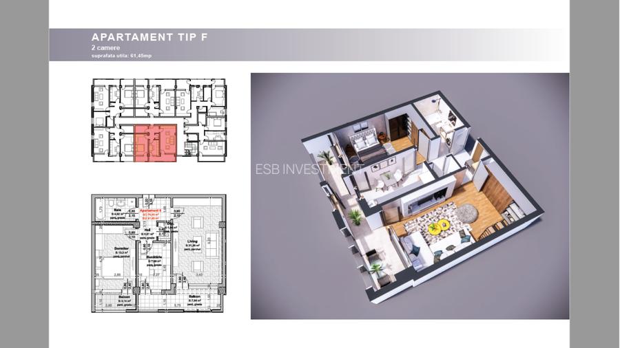 Apartament cu 2 camere tip F, decomandat, 64,59 mp totali in Hlincea - 1