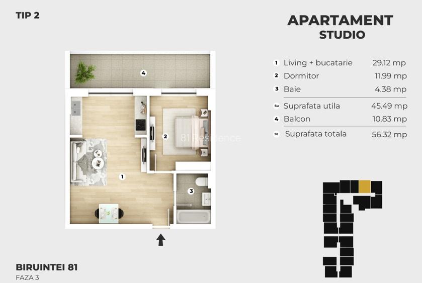 Urban, aerisit, inteligent  2 camere open space în 81Residence, Ideal Investitie - 2