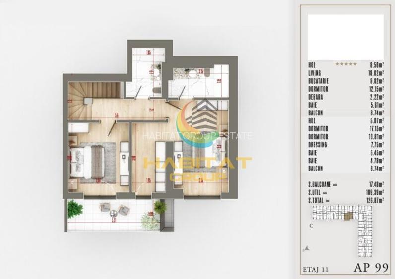 Pallady 4 camere duplex 127 mp ACTE GATA DE MUTARE - 3