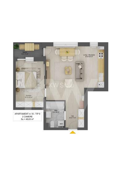 Apartament 2 camere la cheie balcon parcare 48,6mpu Et.3 Doamna Stanca - 6