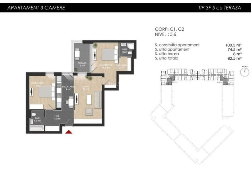 Apartament nou 3 Camere Finalizat | SU totală 82,50 mp I - 15