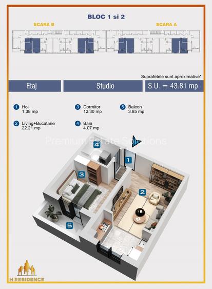 APARTAMENT 2 CAMERE DE VANZARE-44 MP-MILITARI-TVA INCLUS-COMISION 0% - 2