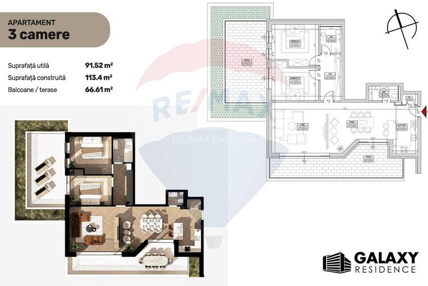 COMISION 0| DE VANZARE| 3 CAMERE| TRACTORUL| BLOC NOU|GALAXY RESIDENCE - 3