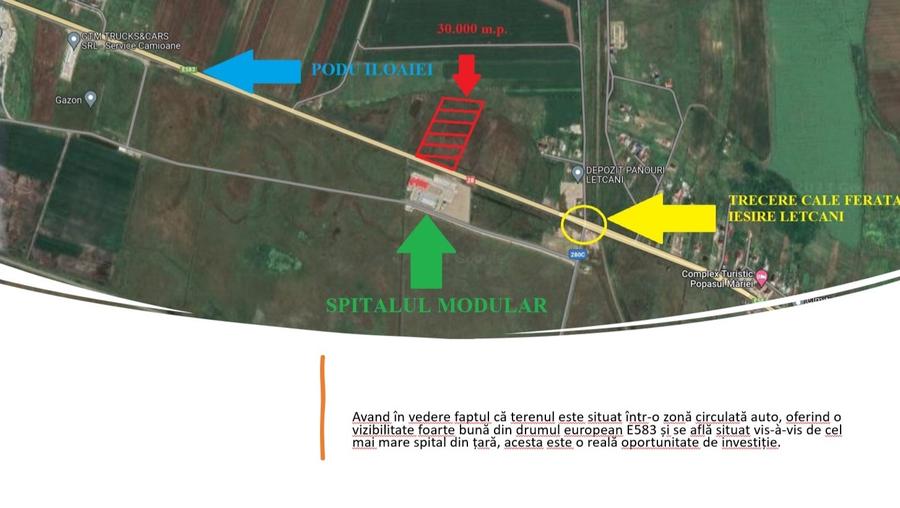 PROPRIETAR -Teren Letcani - vis-à-vis de Spitalul Modular - 34.001 M.P