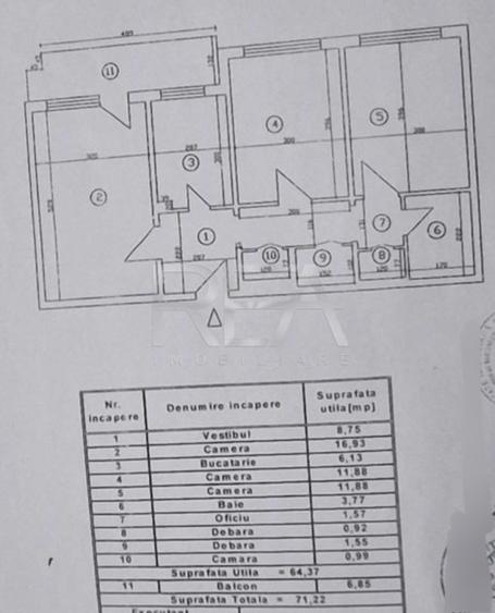 3 camere, et 1/9, anvelopat, 71 mp-Apusului