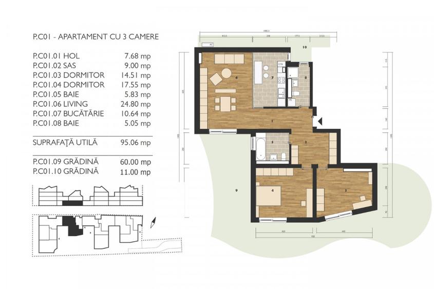 Apartament cu 3 camere | cu grădină proprie