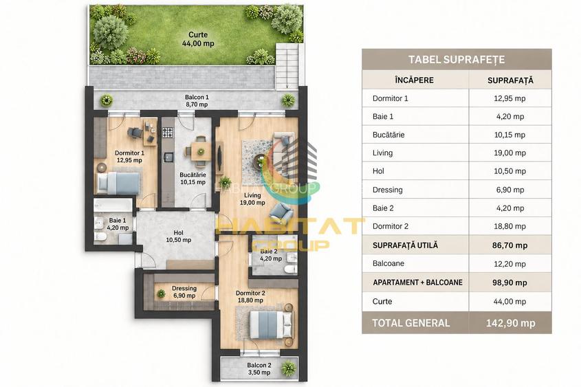 Apartament 3 camere - Gradina Proprie - Pallady - 1