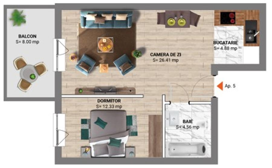 Studio confortabil, bloc finalizat Padurea Baneasa - suprafata vitrata mare