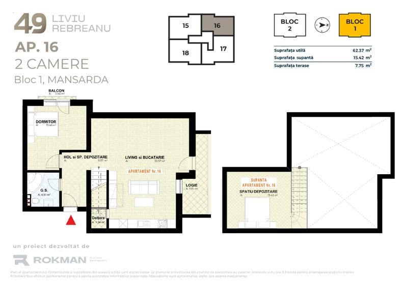 Dezvoltator: Apartament 2 camere open space, Rokman, Tractorul