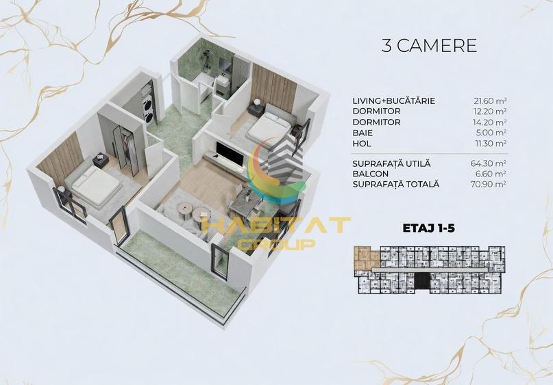 Vânzare 3 camere | 71 mp | Popești Leordeni
