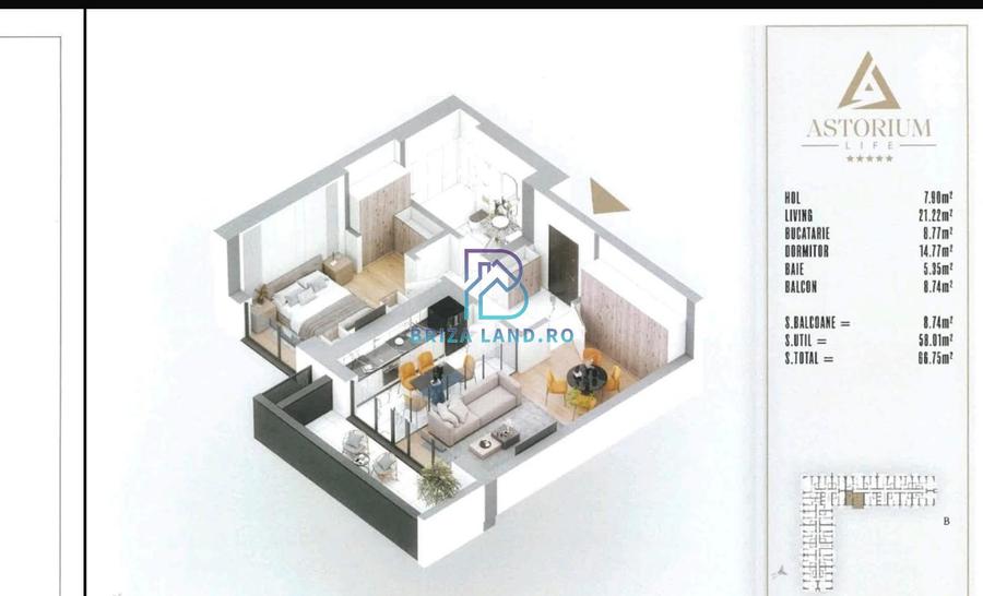 ASTORIUM LIFE, Ozana, 66,75 mp, an 2025, etaj 7, Apartament nou, Nemobilat