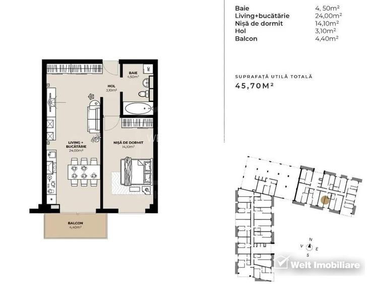 Apartament de 2 camere, semidecomandat, 45,7mp utili, bloc nou, Zona Mărăști - 4