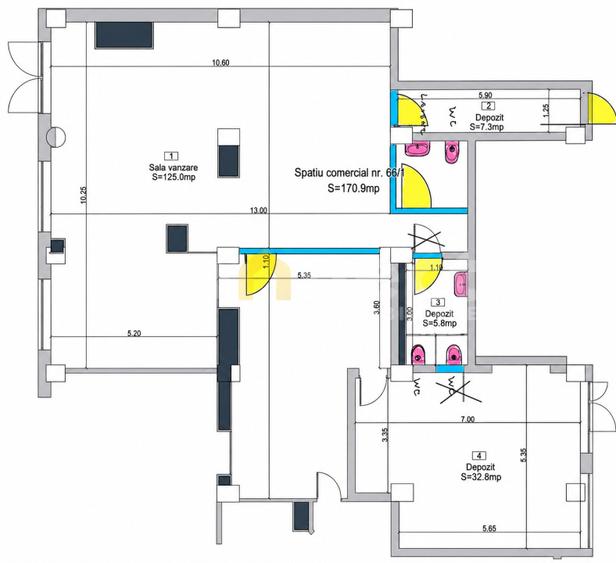 Spatiu comercial de închiriat | SU 170 mp | Piața Cipariu