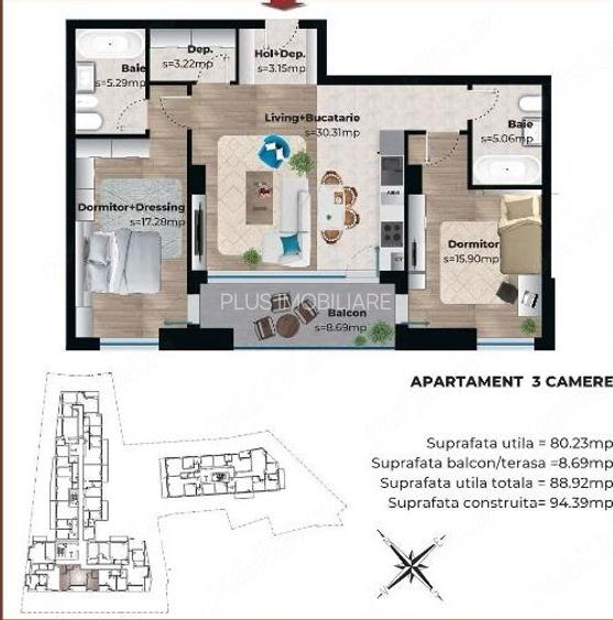 Apartament 3 camere, 2 bai,loc de parcare inclus - 9