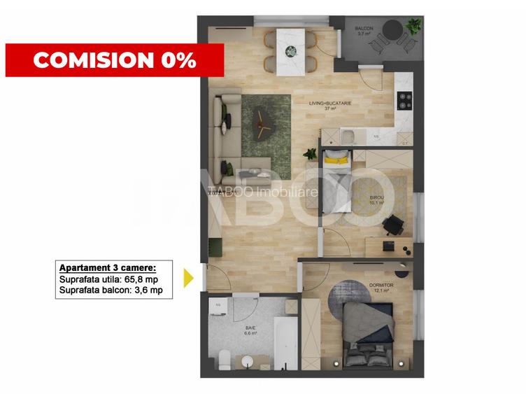 FARA COMISION - Apartament 3 camere 66 mpu balcon Doamna Stanca Sibiu - 2