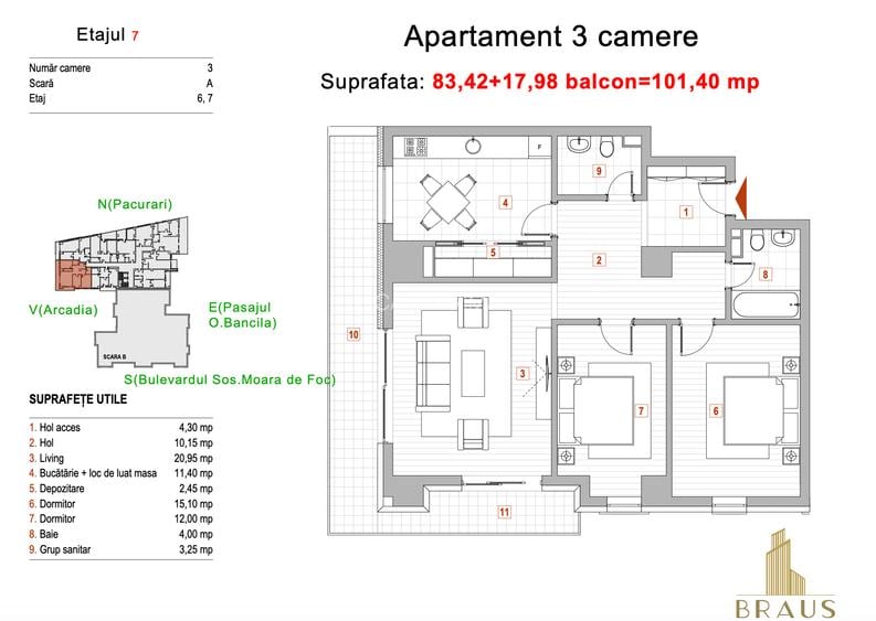 3 cam 101 mp balcon deschis, Braus Residence–acolo unde fiecare detaliu conteaza - 2