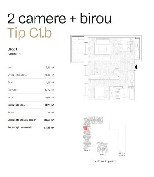 De Vanzare Apartament 2 camere + birou + terasa 21.8mp, Bdul Ghencea - 2