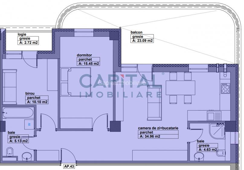 Apartament de vanzare, 3 camere, 111.44mpc, lift, terasa 23mp, comision 0% - 2