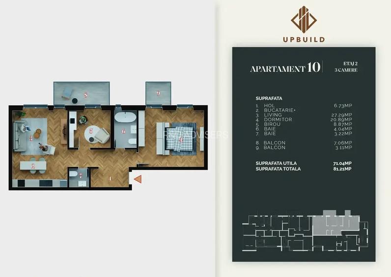 Apartament cu 2 camere + camera birou, Bloc Nou, Finisaje Premium, - 8