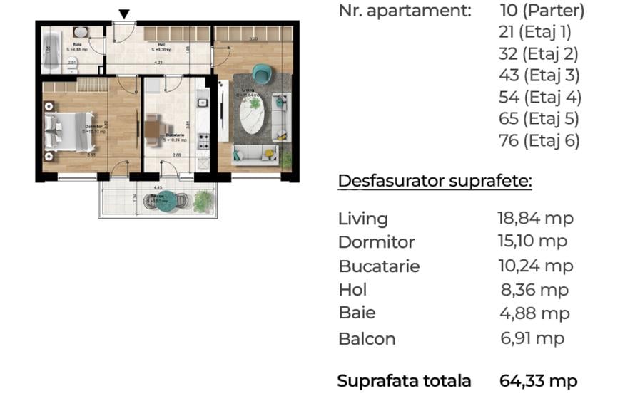 APARTAMENT 2 CAMERE | 64.8MP | ACCES METROU BERCENI | COMISION 0% - 9