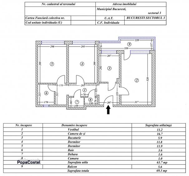 Piata Ramnicu Sarat - 3 camere decomandatE, 64 mp, balcon, etaj 5/10, metrou - 12