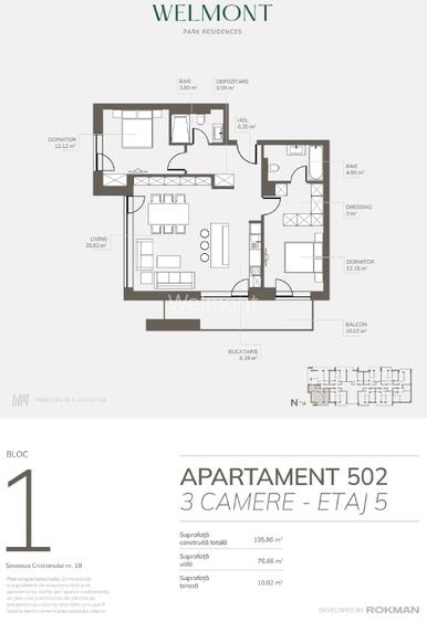 Dezvoltator, Apartament trei camere open space , Welmont/Rokman - 6