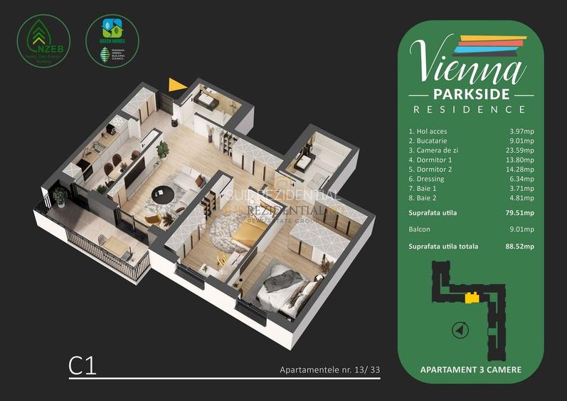 Direct Dezvoltator!Apartament 3 camere, decomandat, rond Metro Berceni - 1