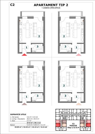 Apartament 1 camera, 41 mp, bloc nou Bucium - Visan, 63.000 euro - 4
