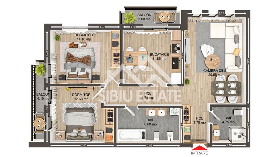 Apartament 3 camere decomandate proiect Premium Ratiu- Selimbar - 6