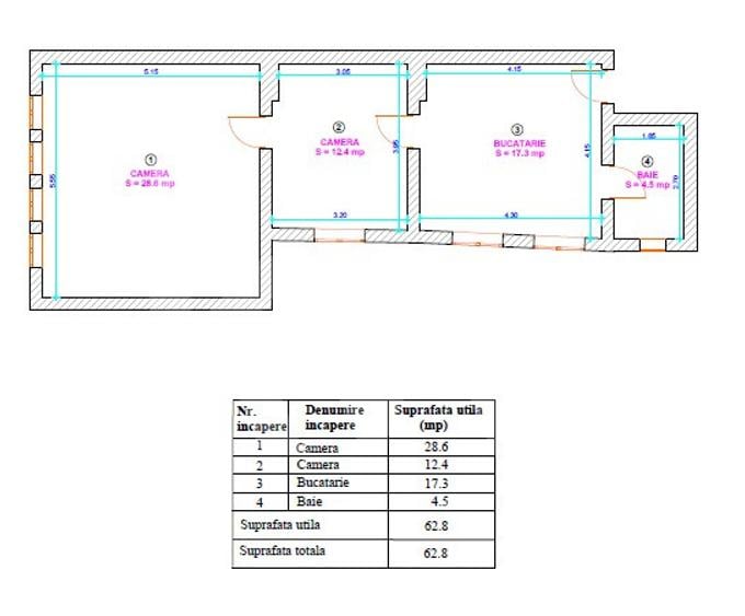 Apartament 2 camere – Centrul Istoric, str.Tribunei – Etaj 2 – 62.8 mp - 12