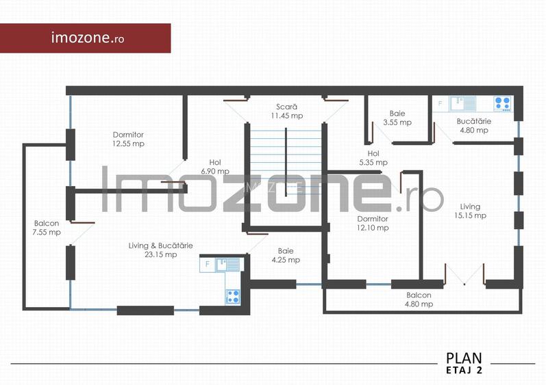 Apartament 2 camere, bloc nou, finisat la cheie, centrala termica individuala - 2