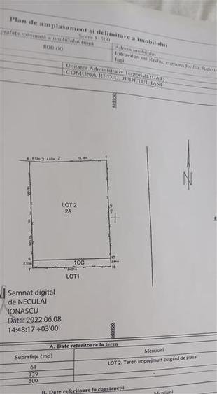 Teren intravilan 800 mp ,asfalt,toate utilitatile - Rediu , Iasi