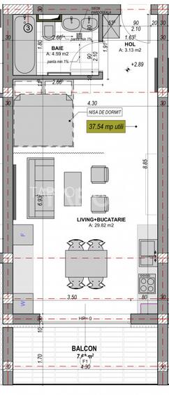 Garsoniera 38 mp cu terasa - incalzire in pardosea si aer conditionat - 1