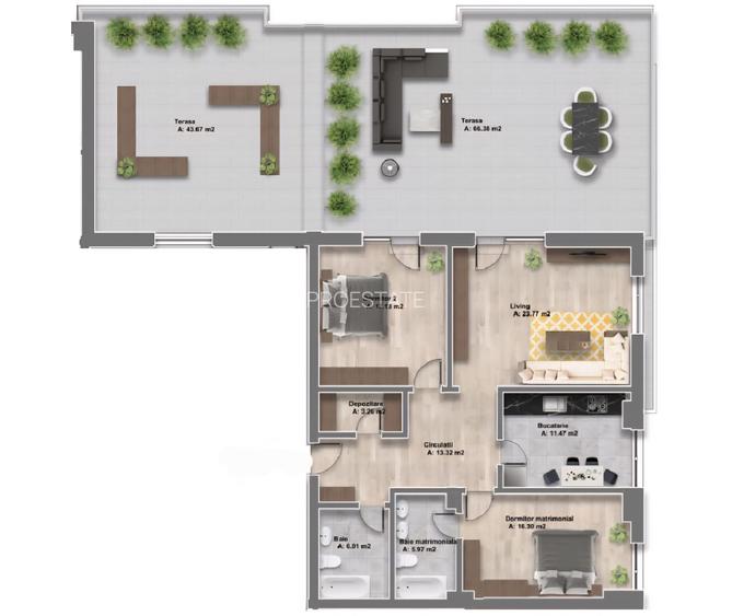 Penthouse 3 camere | Zona Sisesti | Terasa 110mp | 2 Parcari subterane | Mobilat - 13