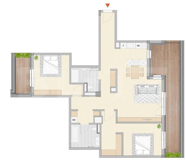  2 Dormitoare  | Living + Bucatarie | 2 Bai | Terase (20 + 5.6 mp) | Rivus Mall - 2