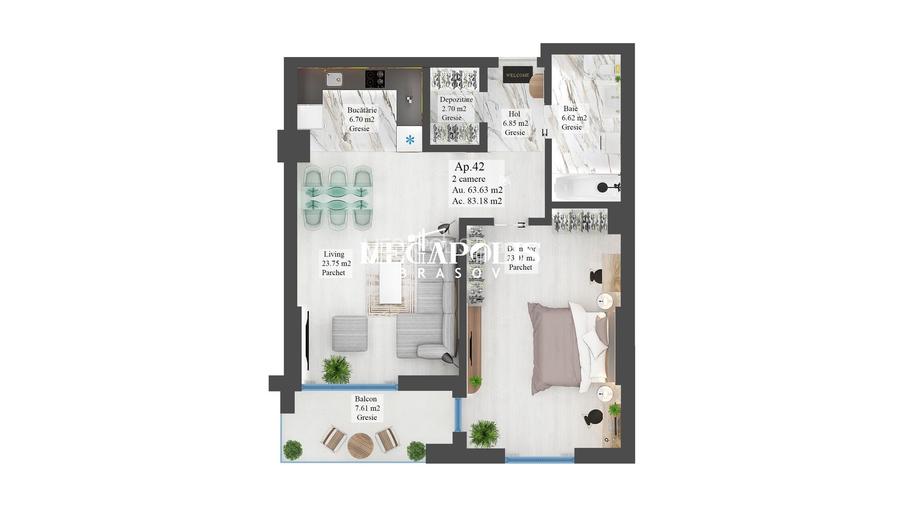 Apartament cu 2 camere | Noua | 64 mp Utili - 6