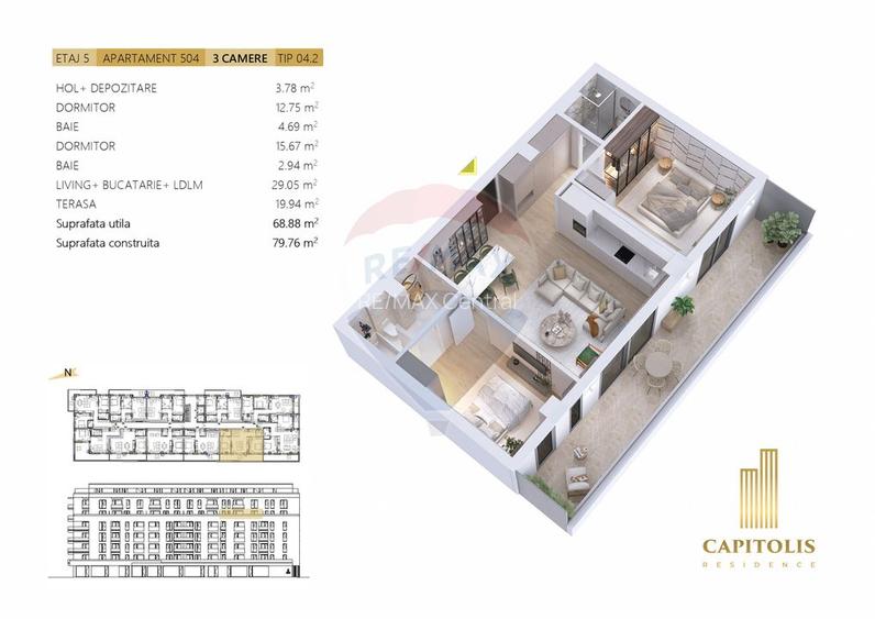 Apartament cu 3 camere, terasă 20 mp, etaj 5 Capitolis Residence - 2