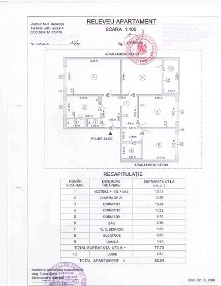 Apartament . decomandat 4 camere, cu  centrala, 2 locuri parcare - 10