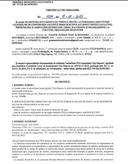 Teren 530mp, 19mX28m, Taietura Turcului, certificat de urbanism