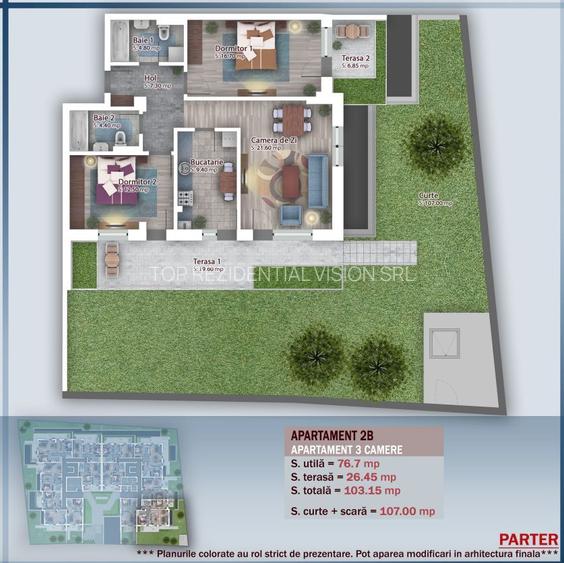 AP. 3CAM. SPATIOS + GRADINA IN BLOC P+4 / INCALZIRE PARDOSEALA! - 2