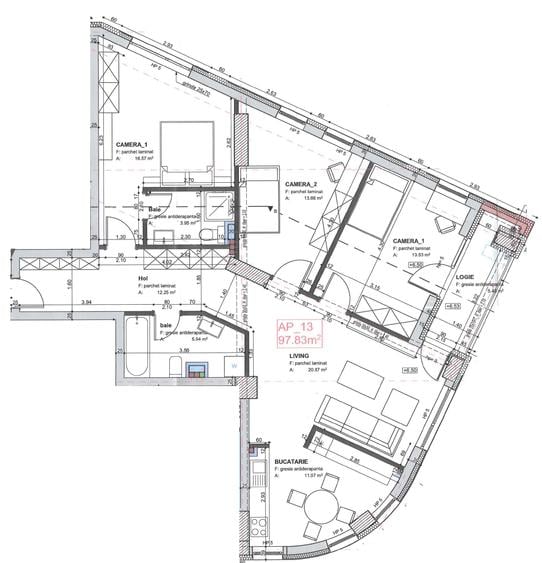 Ap. de 4 camere la dezvoltator - Central - București 41-45