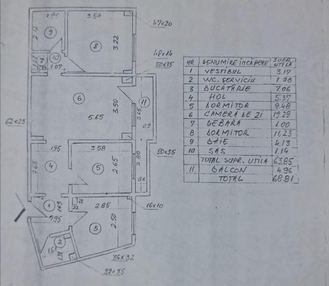 Apartament 3 camere Dristor 70 mp cu 2 băi centrală termică și AC