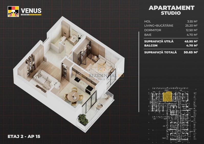 Apartament cu 2 camere de vanzare, incalzire in pardoseala - Sector 4 - 1