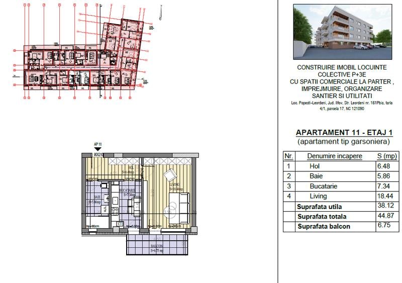 Garsonieră decomandată | 44,87 mp | Bloc Boutique P+3 | Finisaje la alegere