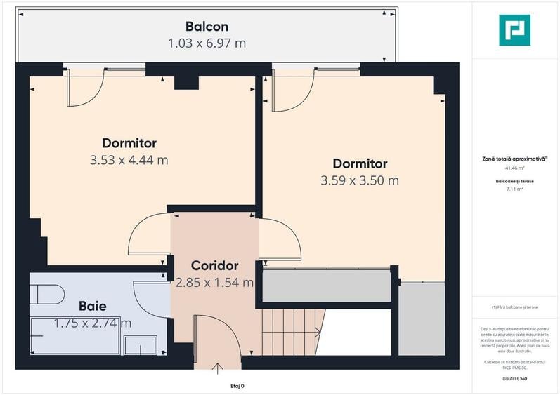 Penthouse nou cu 2 dormitoare și terasă de 29mp