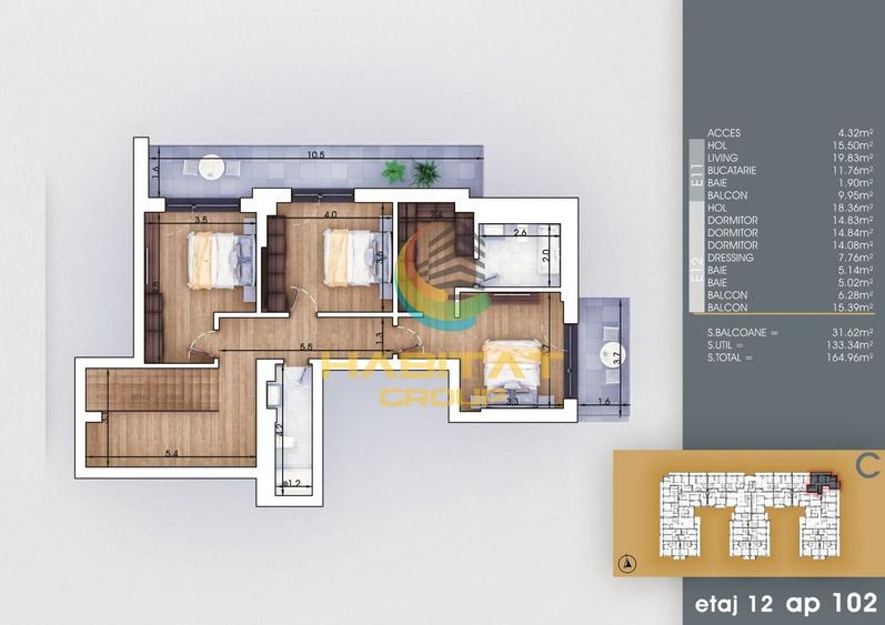Pallady 4 camere tip duplex 165 mp la 8 minute metrou Teclu