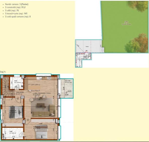 APARTAMENT 3 CAMERE || CURTE 110 MP || ACCES INDIVIDUAL || DOMENII