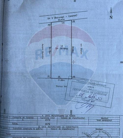 Teren intravilan 2.679 mp – Deschidere 30,47 la DN3 - Islaz, Branesti