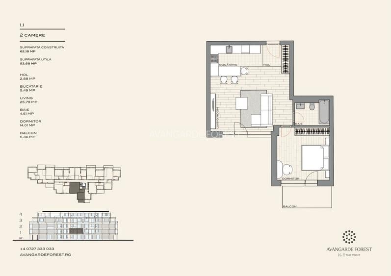 Apartament 2 Camere | 3m Înălțime | Ferestre Floor-to-Ceiling - AVANGARDE FOREST - 1